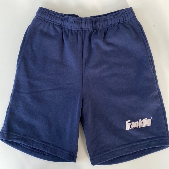 VINTAGE DEADSTOCK Franklin Navy Blue Cotton Poly Athletic Shorts Pockets Small - Picture 1 of 7
